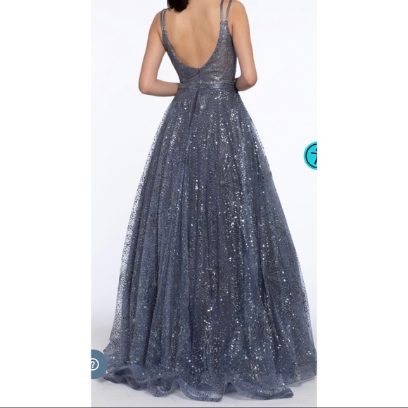 Camillie La Vie Grey/silver sequin ball gown SIZE 14 - Picture 2 of 3